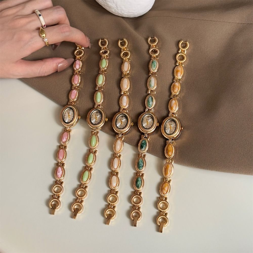 Vintage Fashion Watches - Vintage Colored Gemstones Ladies Watch Oval