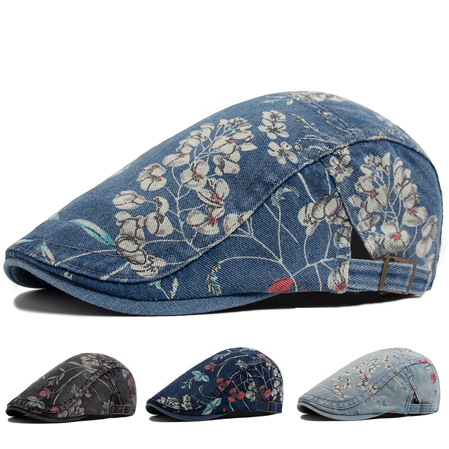 Vintage Fashion Nz - New Vintage Print Denim Beret Women