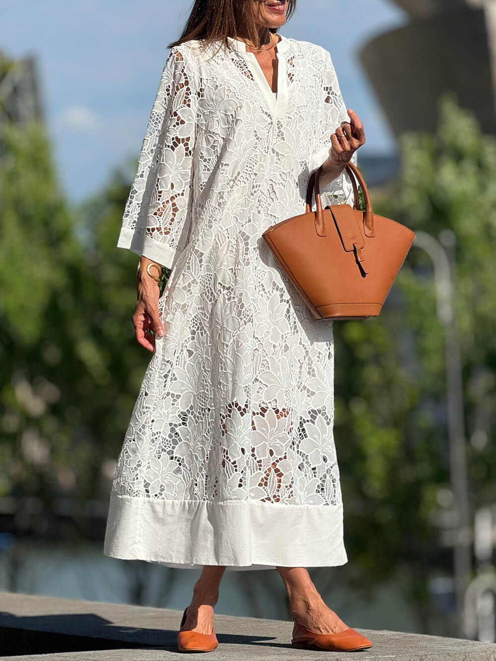 V Vintage Fashion - Women's Vintage White Lace Dress Set