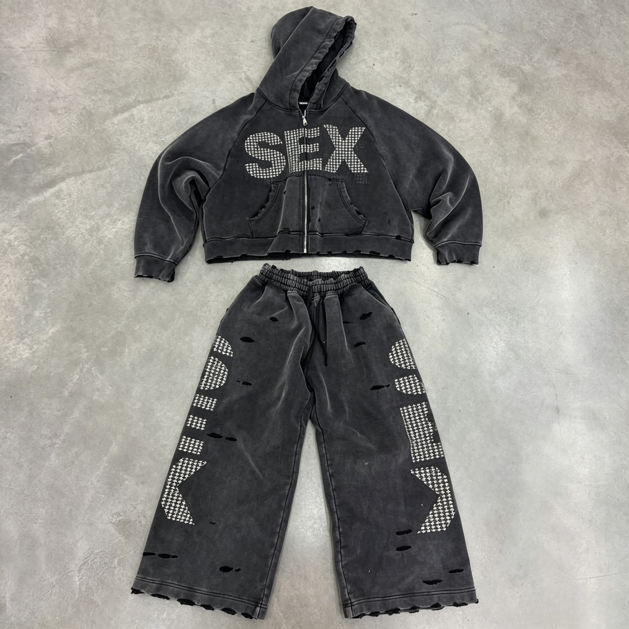 Vintage Zipper - Y2K Sex Hoodie Set Oversized Retro