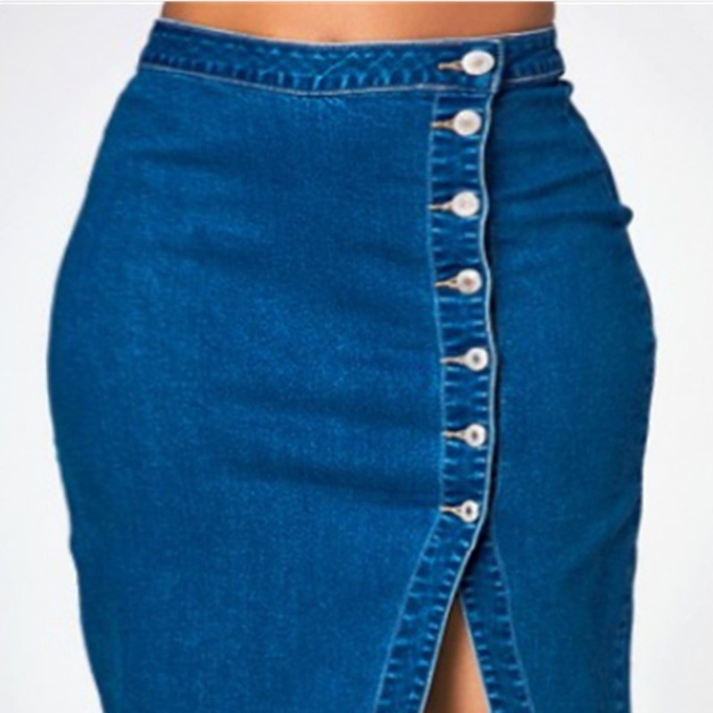 Denim Skirt Midi Vintage - Summer Women's Clothing High Slit Denim