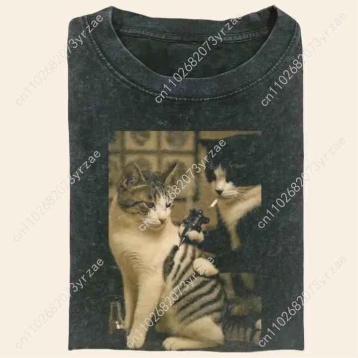 Vintage Fashion T Shirts - Funny Cat Retro Tshirt Man Woman