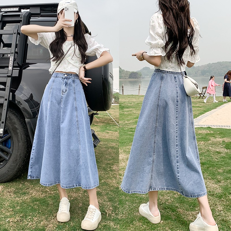 High Waist A-Line Midi Skirt W - Denim Skirt Midi Vintage recension och pris