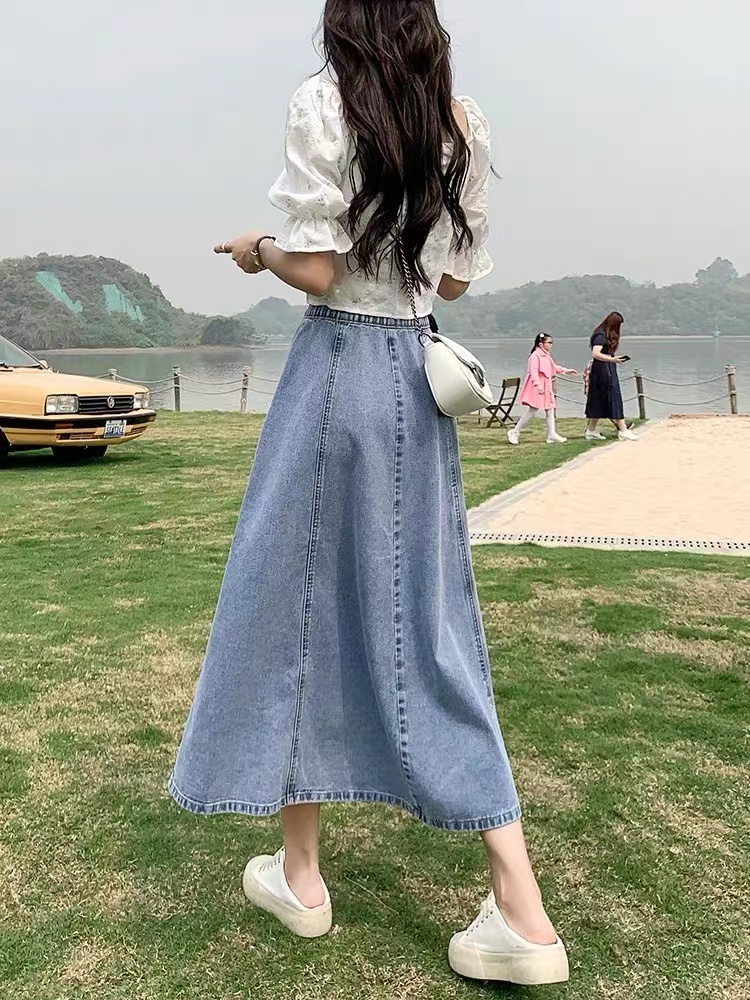 High Waist A-Line Midi Skirt W - Denim Skirt Midi Vintage recension och pris