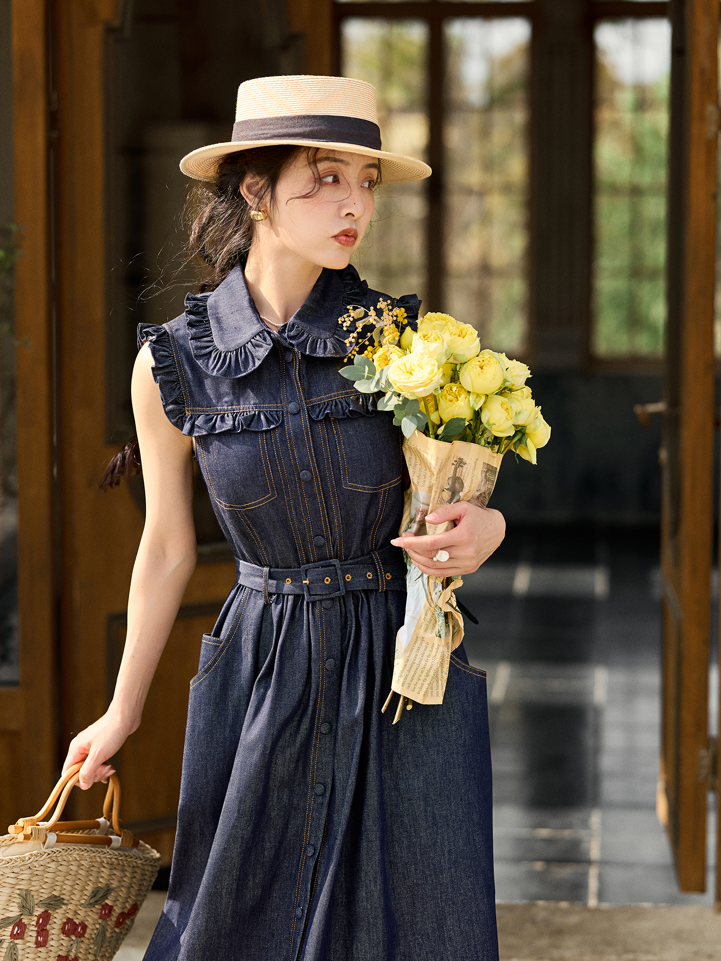 Retro Doll Collar Denim Dress  - Denim Skirt Midi Vintage recension och pris