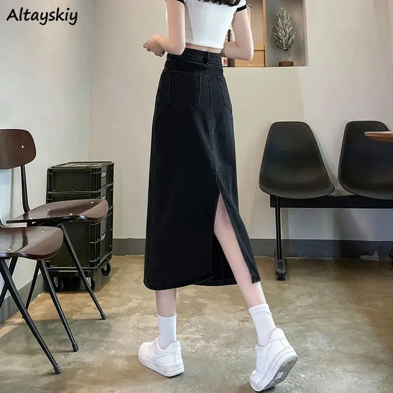 Women Back-slit Denim Skirts V - Denim Skirt Midi Vintage recension och pris