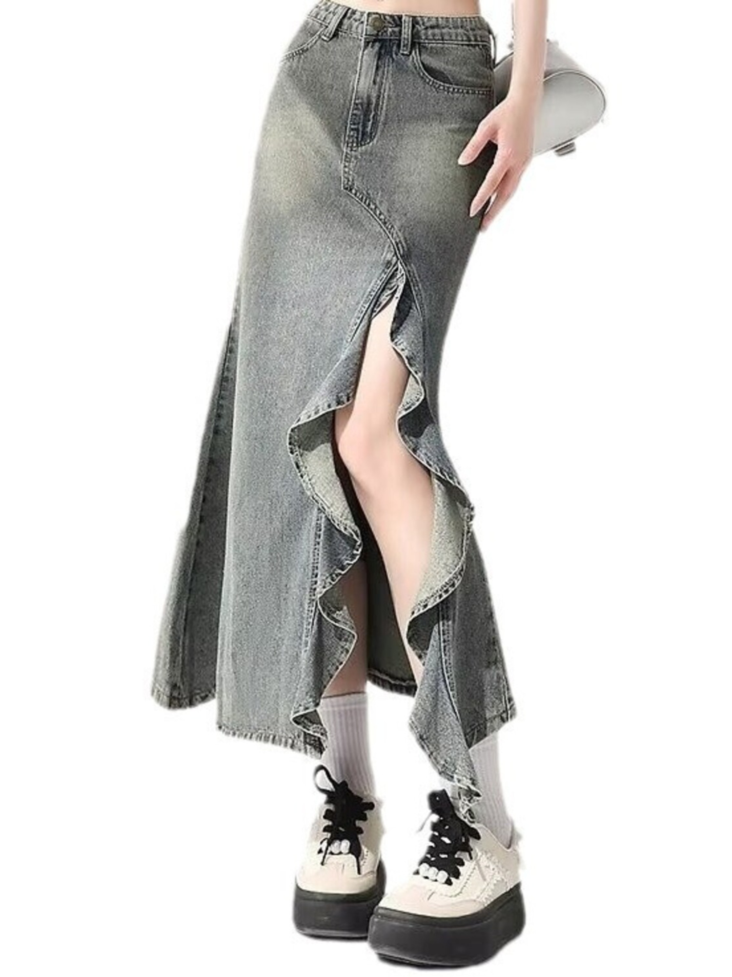 Women's Vintage Washed Denim M - Denim Skirt Midi Vintage recension och pris