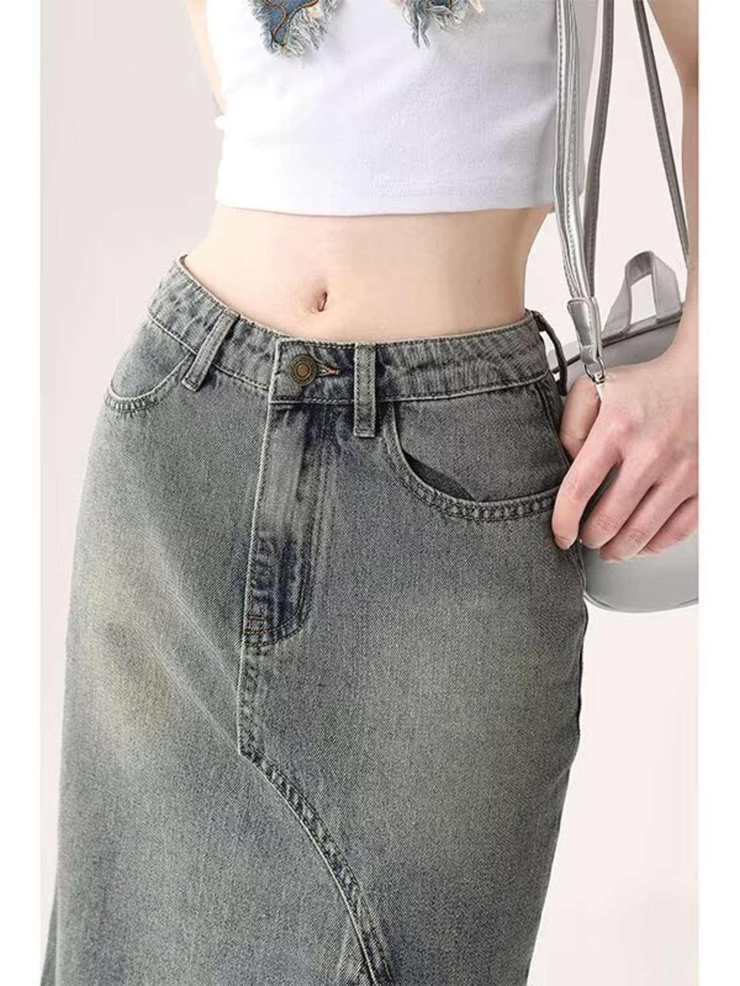 Women's Vintage Washed Denim M - Denim Skirt Midi Vintage recension och pris