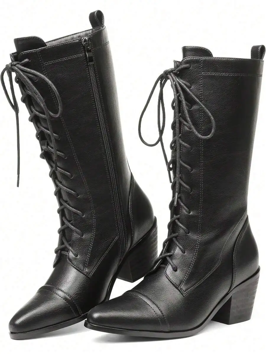 Womens Black Leather Mid Calf  - Vintage Zipper recension och pris
