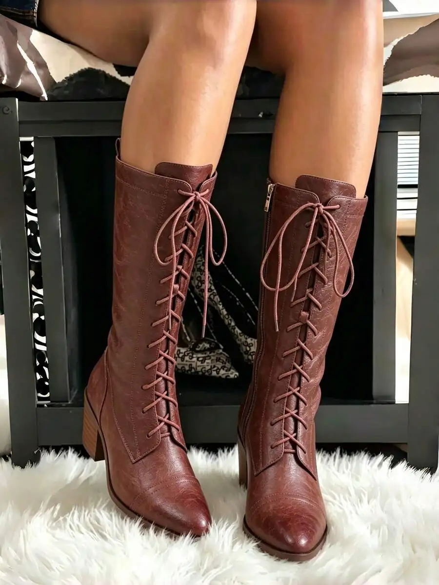 Womens Black Leather Mid Calf  - Vintage Zipper recension och pris