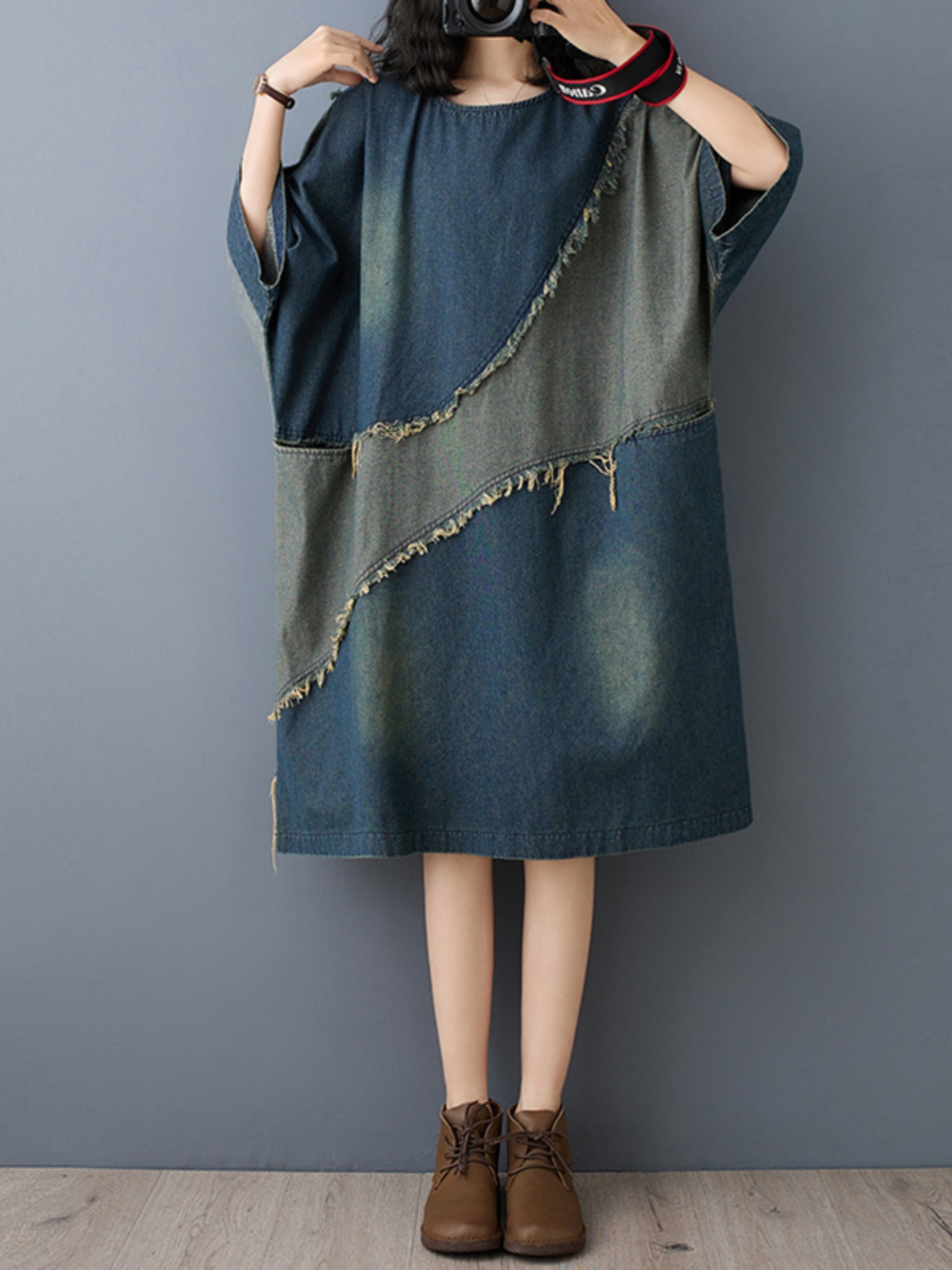 Washed Denim Color Block Hemme - Denim Skirt Midi Vintage recension och pris