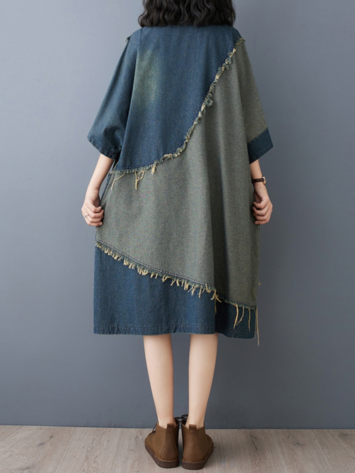 Washed Denim Color Block Hemme - Denim Skirt Midi Vintage recension och pris