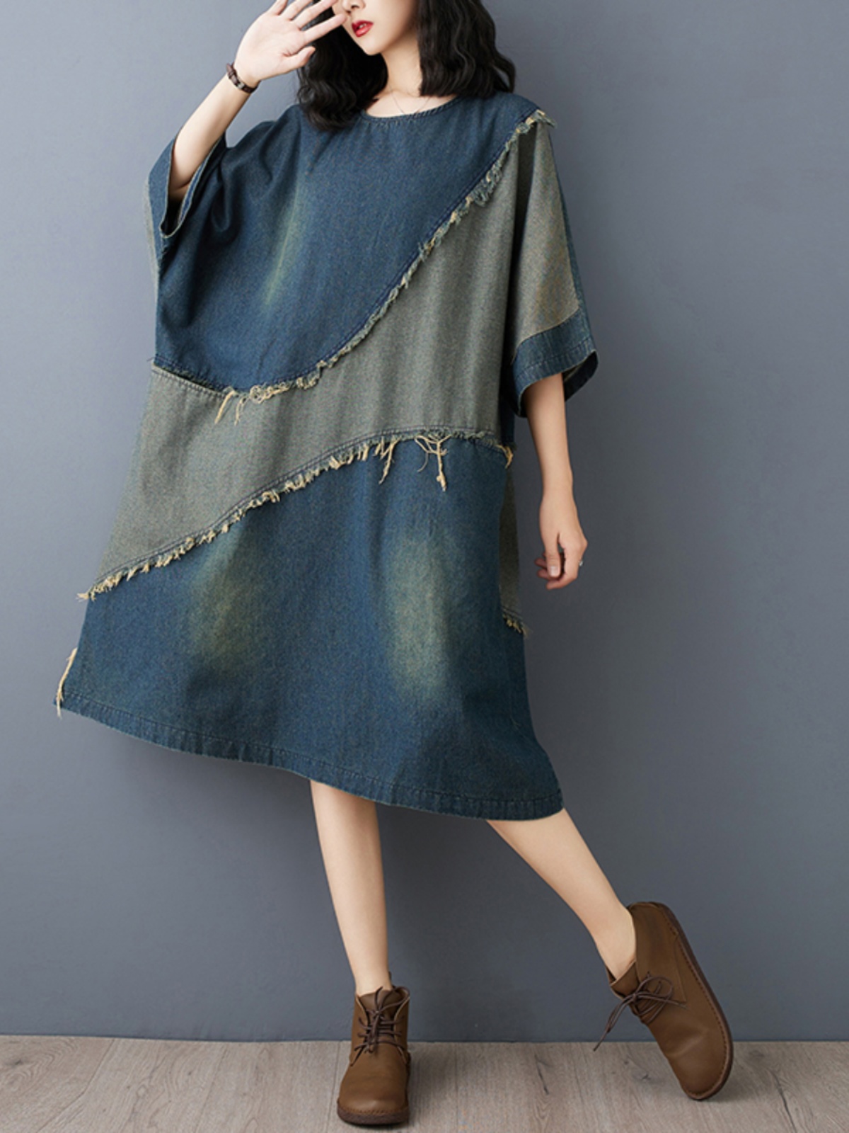 Washed Denim Color Block Hemme - Denim Skirt Midi Vintage recension och pris