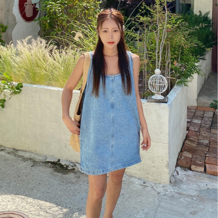 Sleeless Back Zipper Side Slit - Denim Skirt Midi Vintage recension och pris
