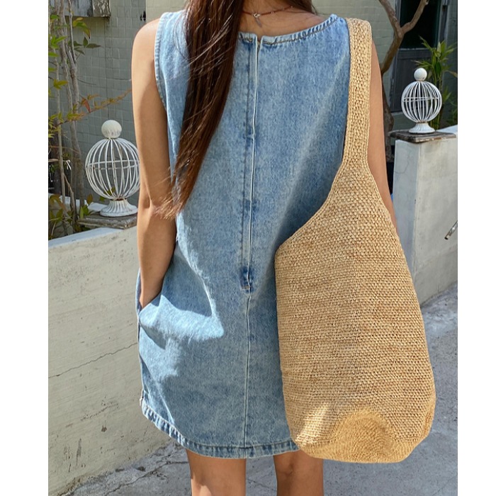 Sleeless Back Zipper Side Slit - Denim Skirt Midi Vintage recension och pris