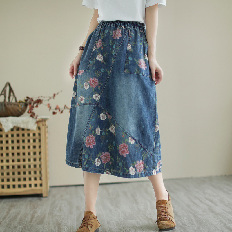 Japanese Vintage Mori Girl Flo - Denim Skirt Midi Vintage recension och pris
