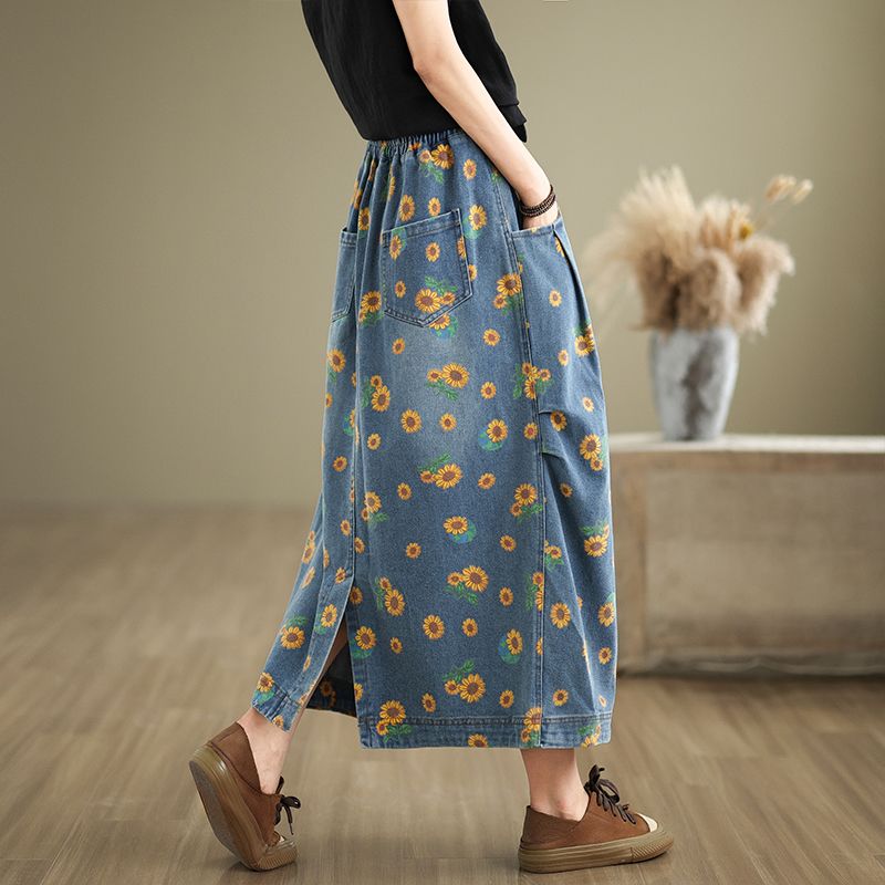 Women's Vintage Denim A Line M - Denim Skirt Midi Vintage recension och pris