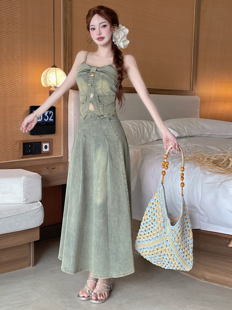 Sexy Vintage Metal Buckle Desi - Denim Skirt Midi Vintage recension och pris