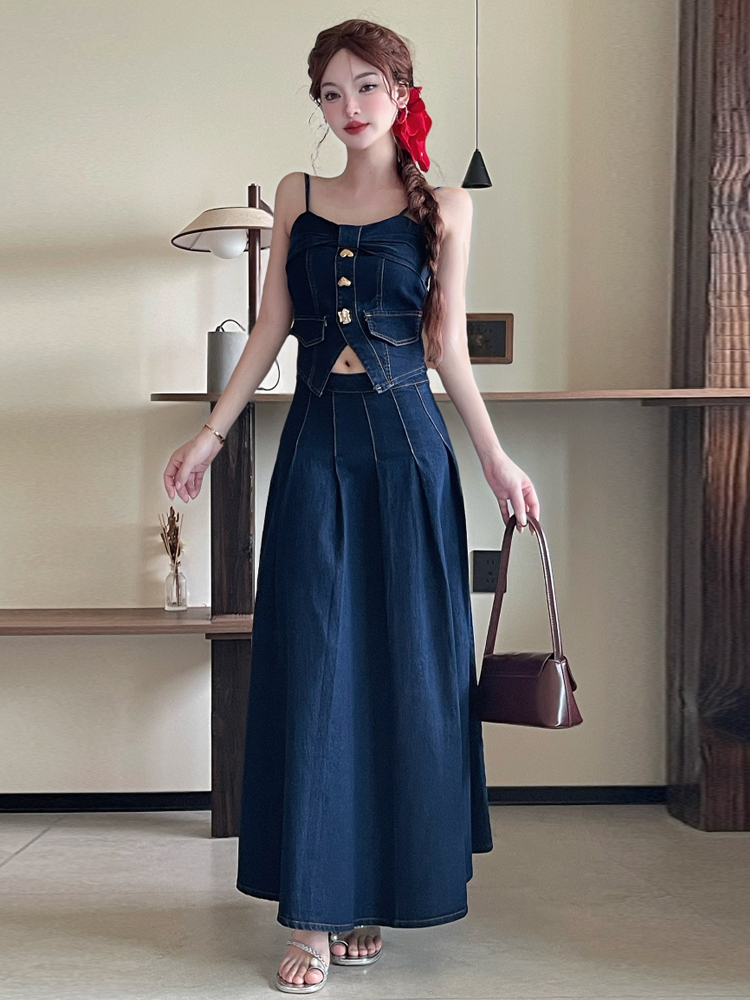 Sexy Vintage Metal Buckle Desi - Denim Skirt Midi Vintage recension och pris