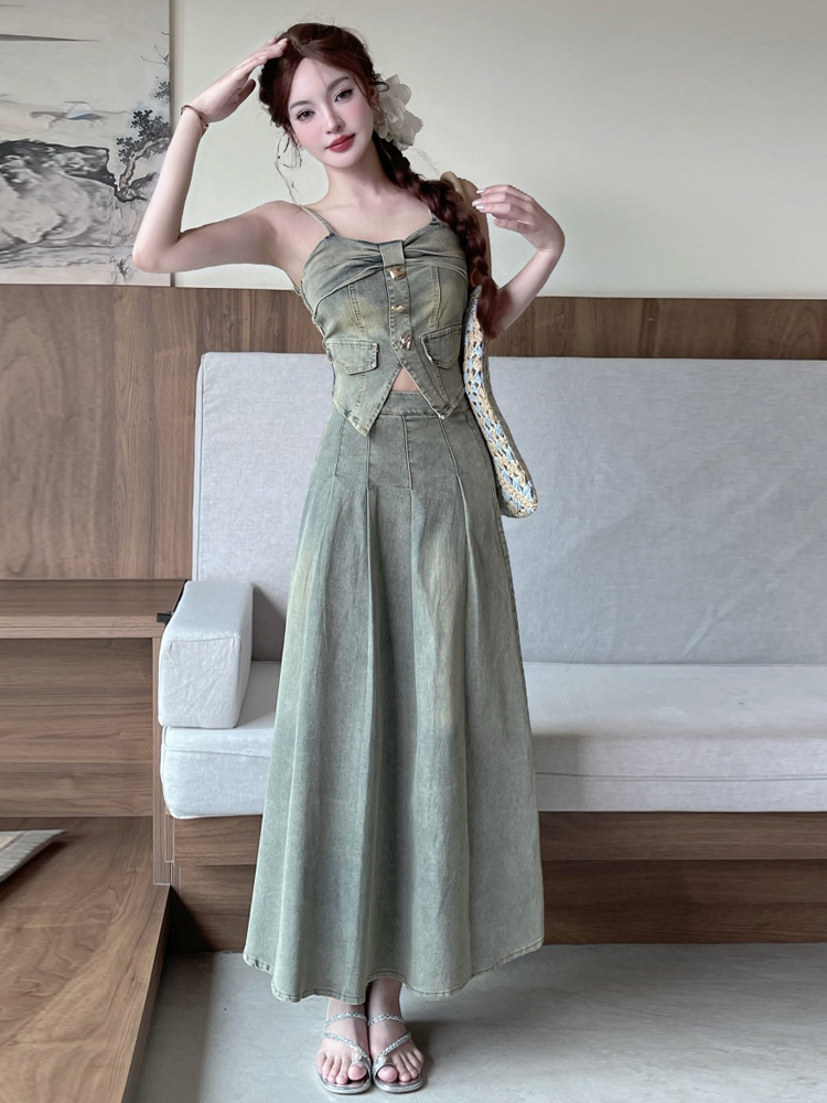 Sexy Vintage Metal Buckle Desi - Denim Skirt Midi Vintage recension och pris