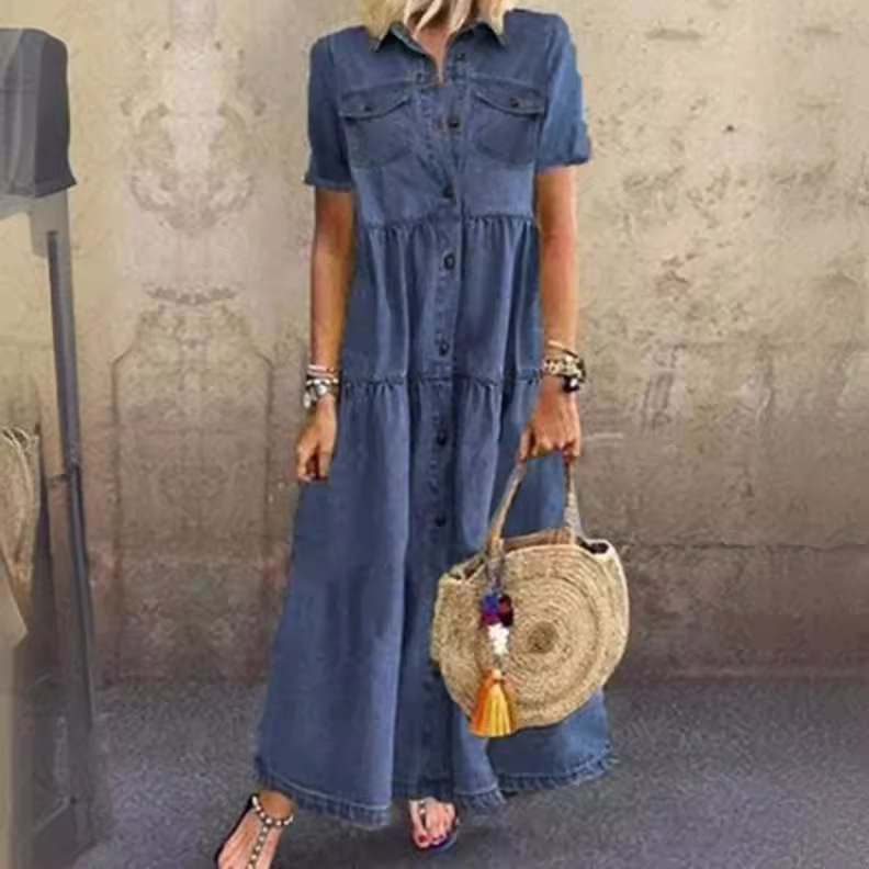Vintage Style Long Multi-Buckl - Denim Skirt Midi Vintage recension och pris