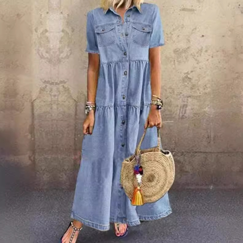 Vintage Style Long Multi-Buckl - Denim Skirt Midi Vintage recension och pris
