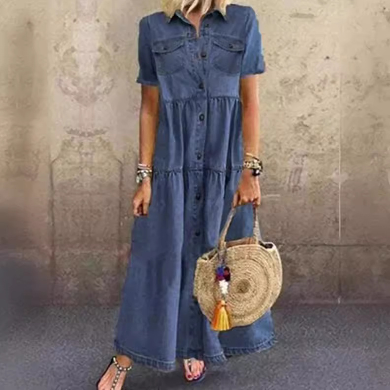 Vintage Style Long Multi-Buckl - Denim Skirt Midi Vintage recension och pris